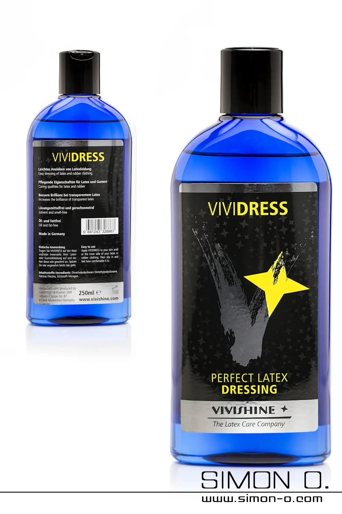 Aide à l'habillage pour les vêtements en latex de Vivishine Aide à l'habillage pour les vêtements en latex de Vivishine dans un flacon bleu