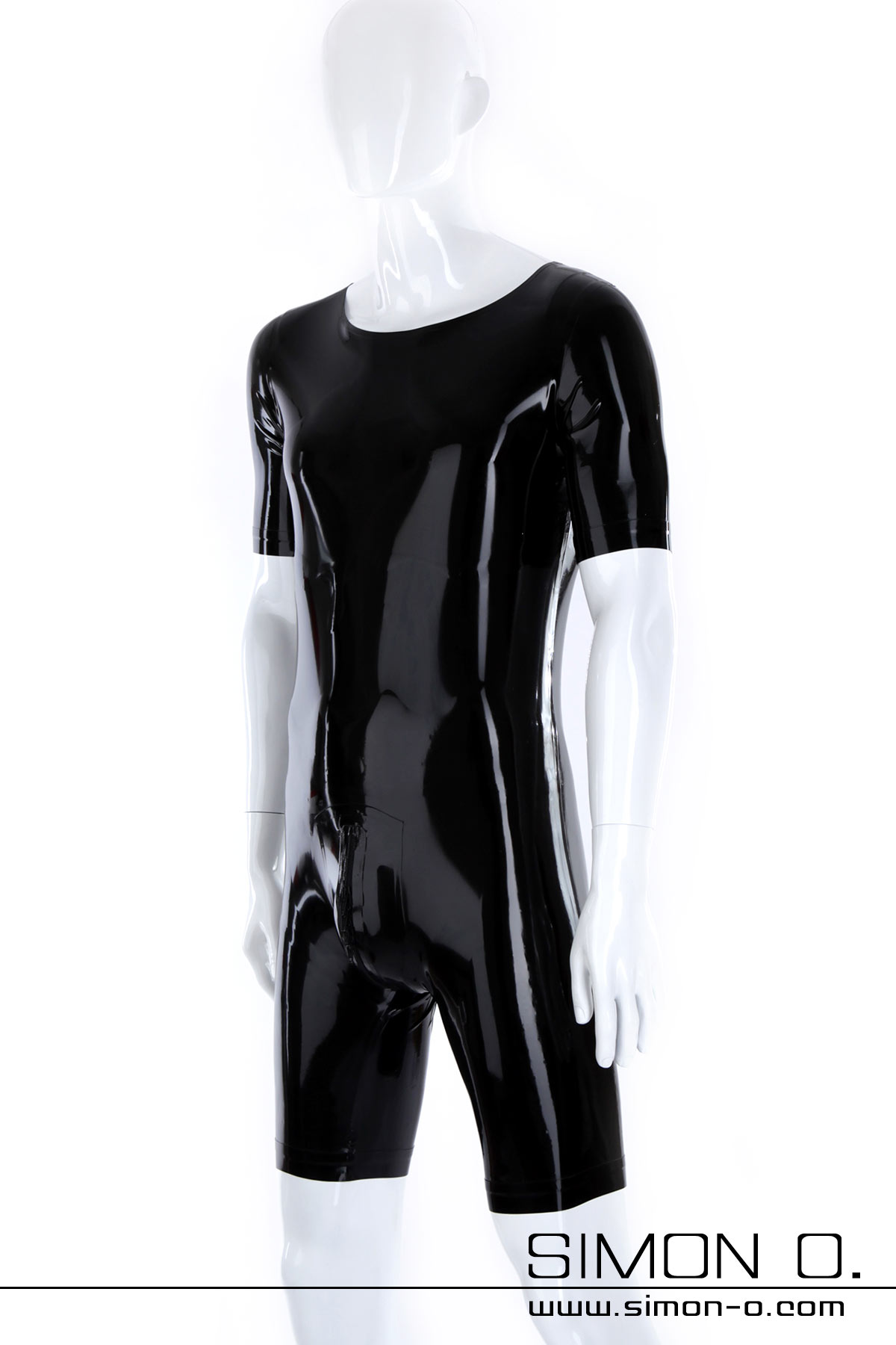 Schwarzer glänzender Latex Body mit Rundausschnitt und Zpp im Schritt Schwarzer glänzender Latex Body mit Rundausschnitt und Zipp im Schritt