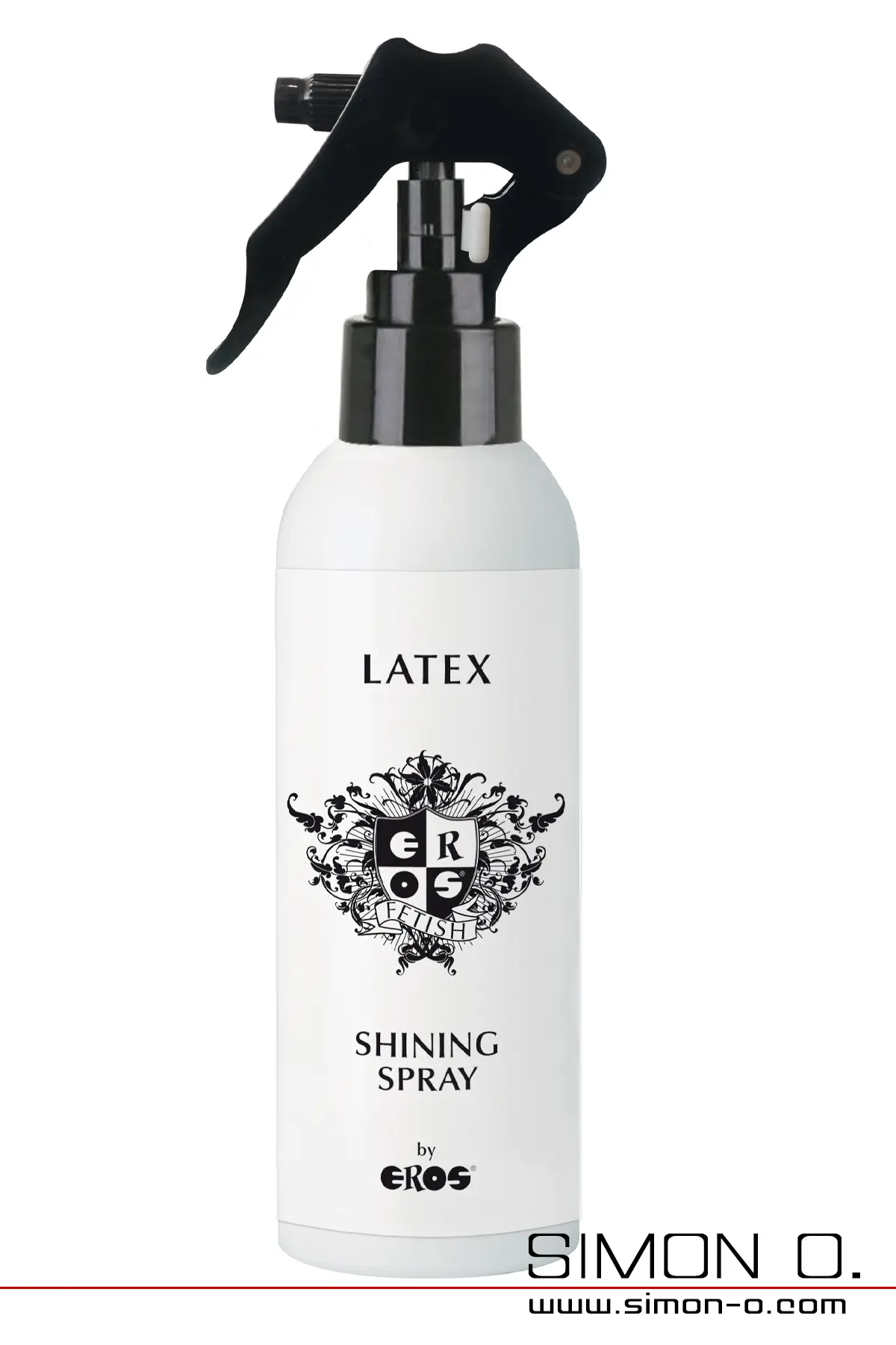 A white spray bottle with a latex gloss spray from Eros