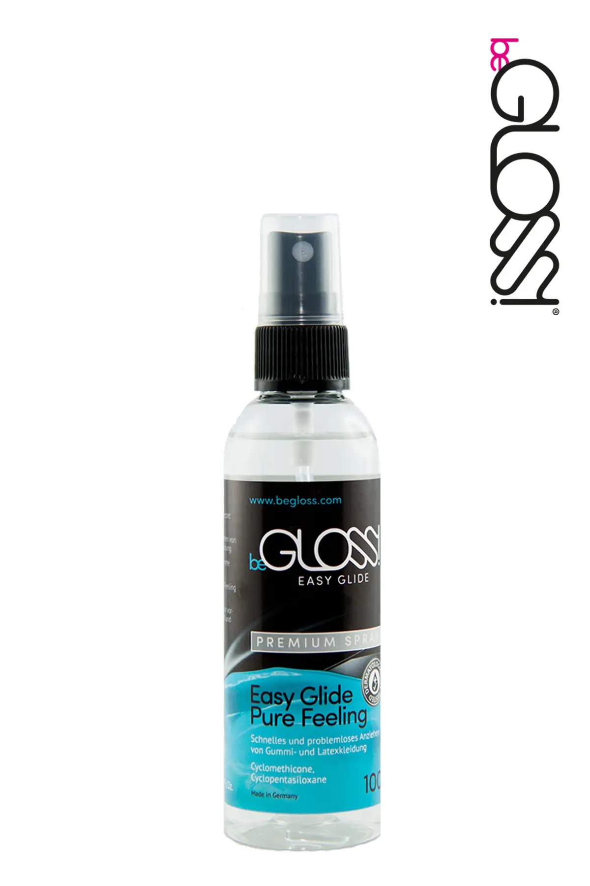 Aide à l'enfilage du latex en flacon-pompe vaporisateur de 100 ml Flacon pompe spray de 100 ml avec huile de silicone pour aider à l'habillage des vêtements en latex de beGloss