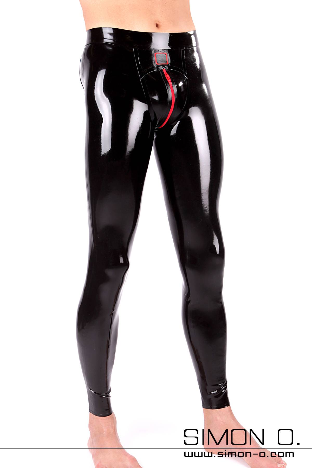 Wet Look - Latex Leggings mit rotem Zipp im Schritt Wet Look Latex Leggings mit rotem Zipp im Schritt. Eng anliegend mit anatomisch ausgeformten Schritt für Herren.