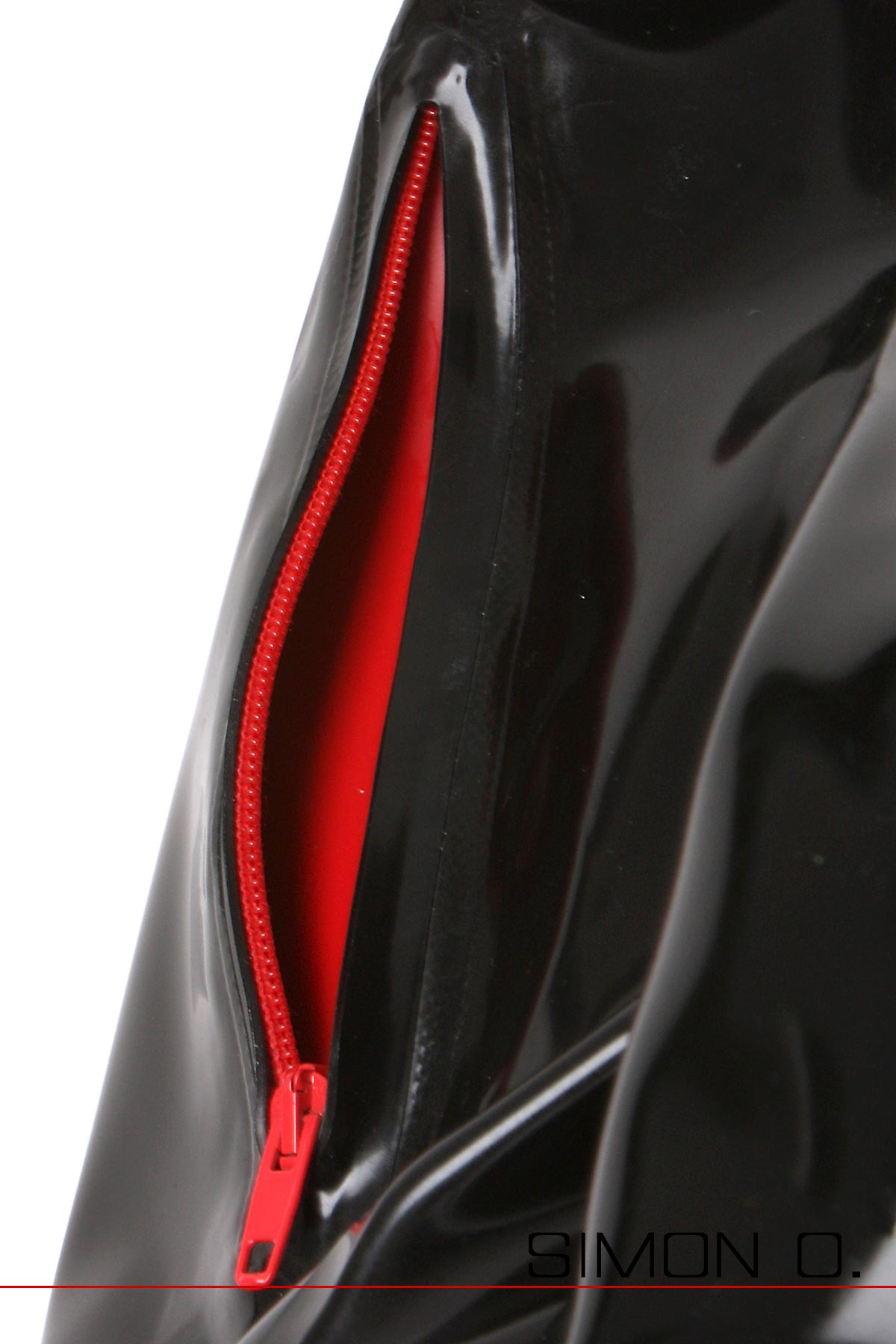 Schwarze glänzende Latex Jacke - Taschen mit rotem Innenfutter