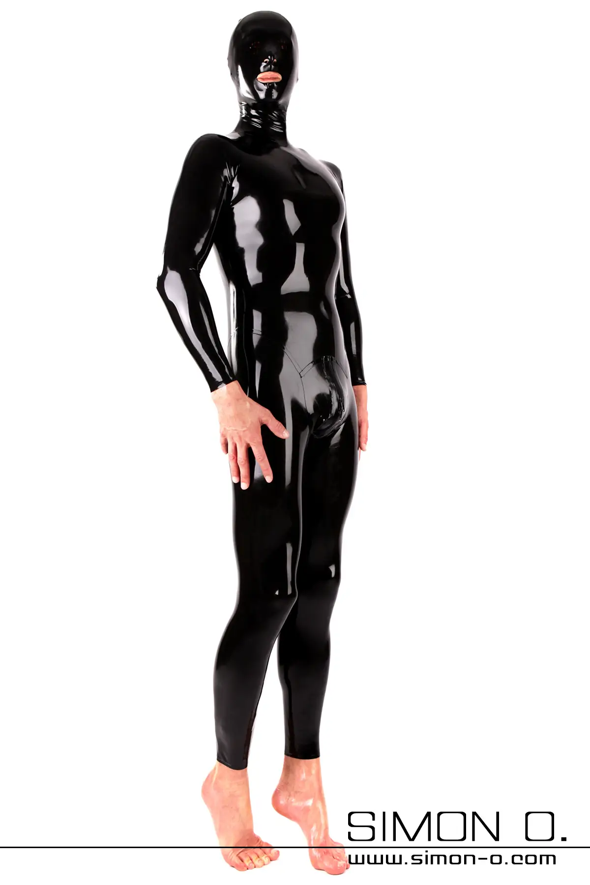 Latex Catsuit für Herren in Schwarz Glänzender Latex Catsuit für Herren in Schwarz mit Schritt Reissverschluss