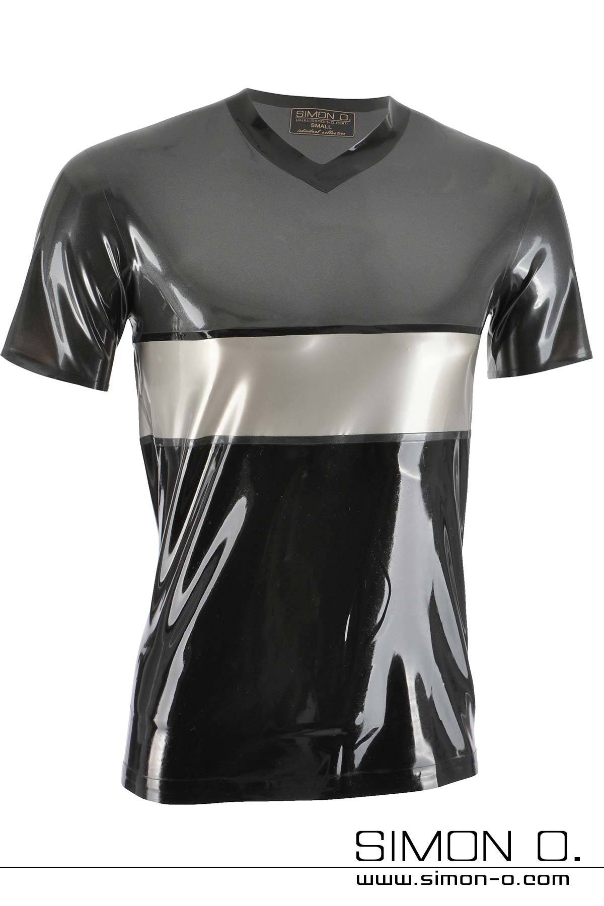 Tricolor short-sleeved latex shirt  Tricolor short-sleeved latex shirt in the colors metallic grey, silver and black