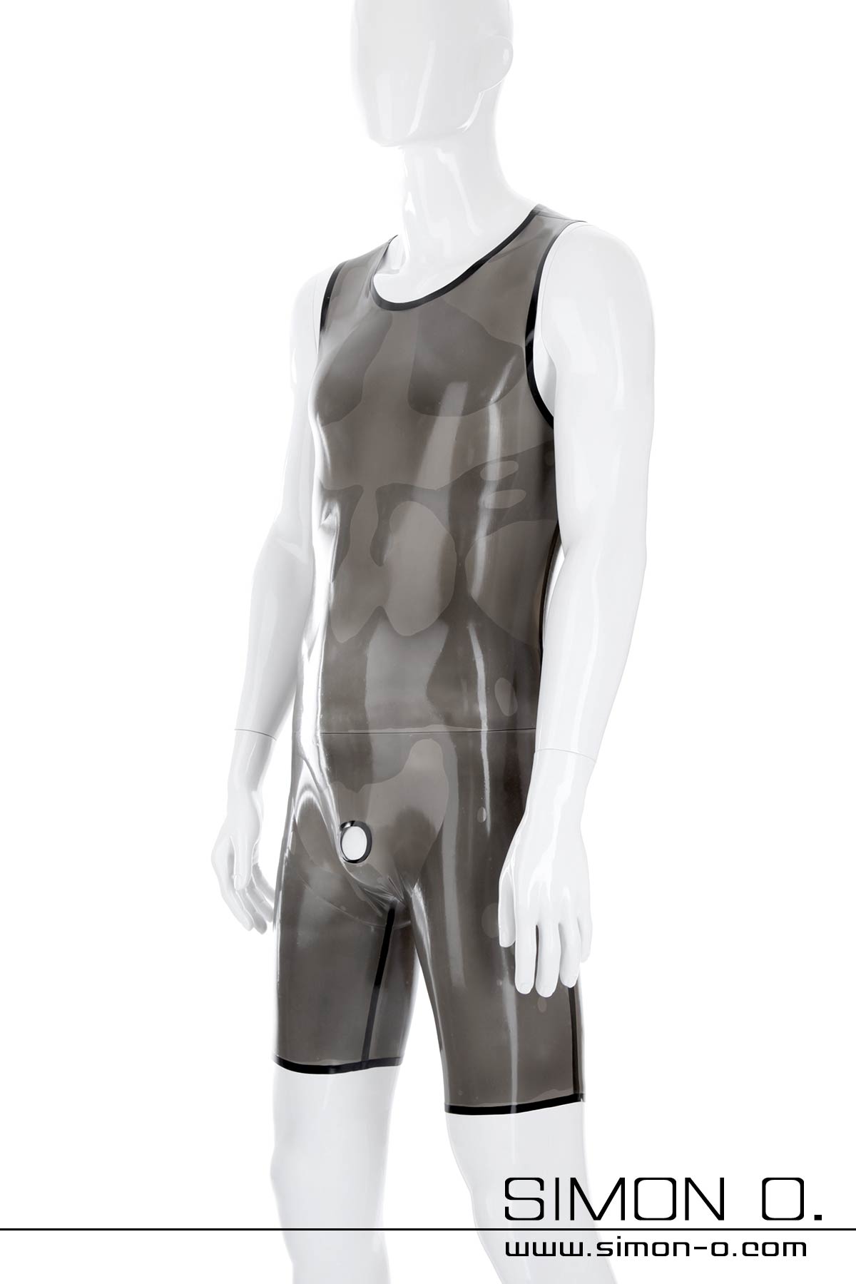 Latex Surfsuit in schwarz transparent Ärmelloser Herren Latex Surfsuit in schwarz transparent