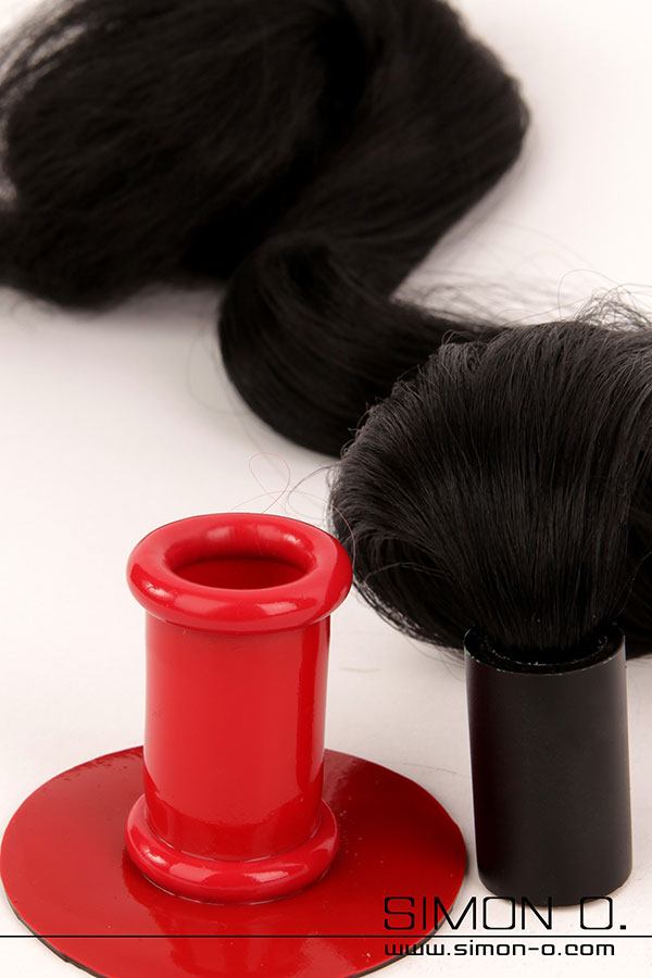 Ponytail in black with holder Black hairpiece with red base holder