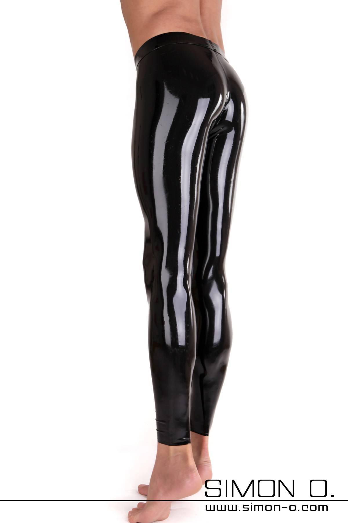 Schwarze Latex Leggings Hautenge Latex Leggings in Schwarz für Herren von hinten gesehen