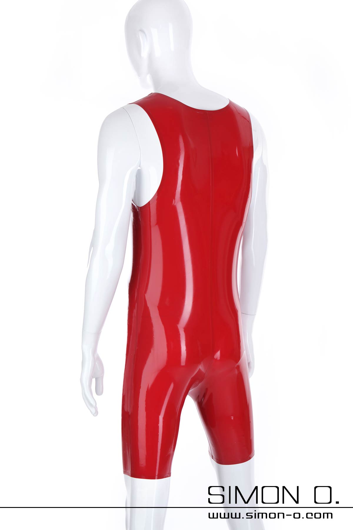 Herren Latex Body in Rot Ärmelloser roter Herren Latex Body von hinten gesehen