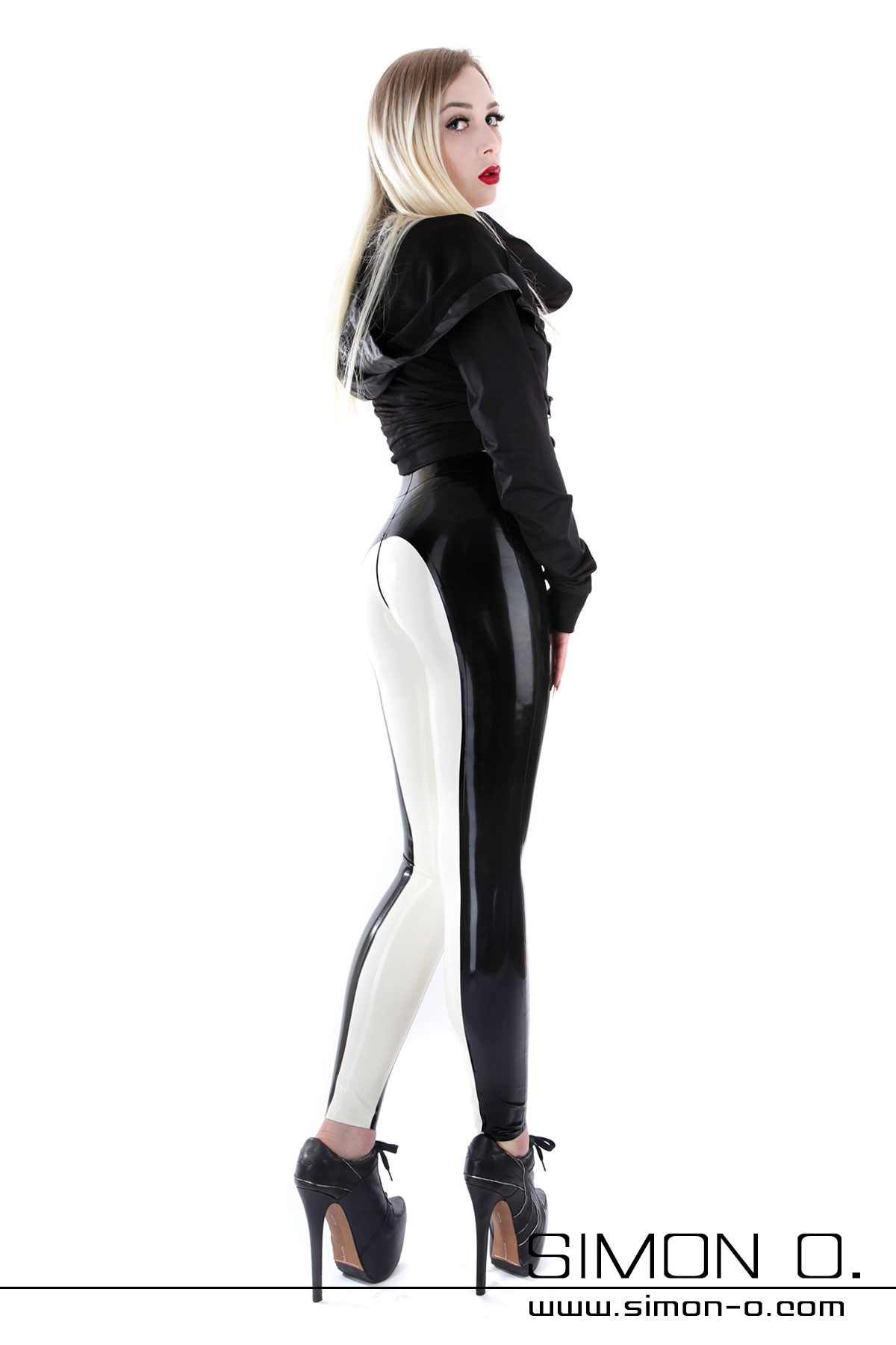 Gloss Breeches Black White Gloss latex breeches with zip in the crotch in the colour black with white