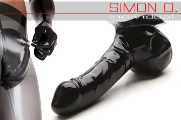 Étui pénien en latex avec scrotum en noir Étui pénien en latex avec scrotum en noir