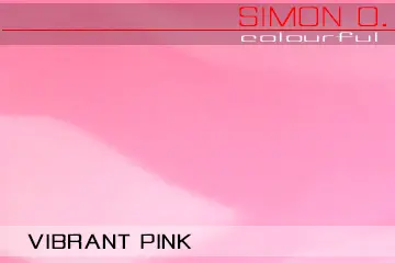 Vibrant Pink Latex Latexbahn Farbmuster Vibrant Orange Latex. Der Text auf dem Latex Muster für Meterware lautet „Simon O. Colourful Vibrant Pink“.