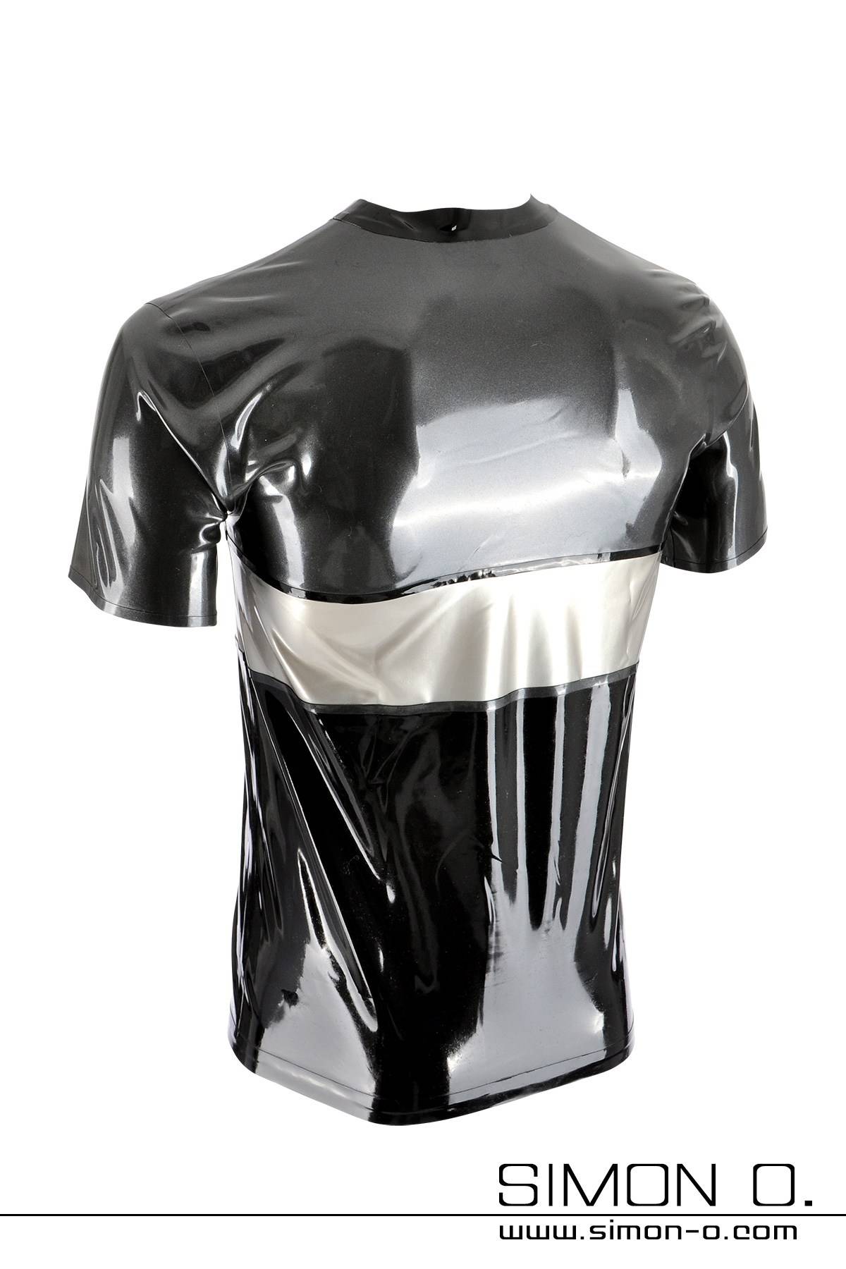 Latex shirt in three-coloured design Short sleeve latex shirt in three-coloured design in metallic grey, silver and black