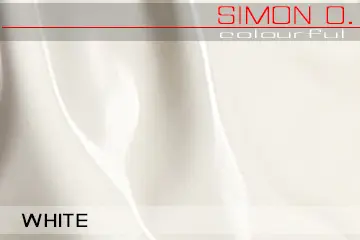 Latex Farbmuster weiss für getauchte Latexkleidung Latex Farbmuster weiss für getauchte Latexkleidung. Der Text auf dem Latexfarbmuster lautet „Simon O. Colourful WHITE“.