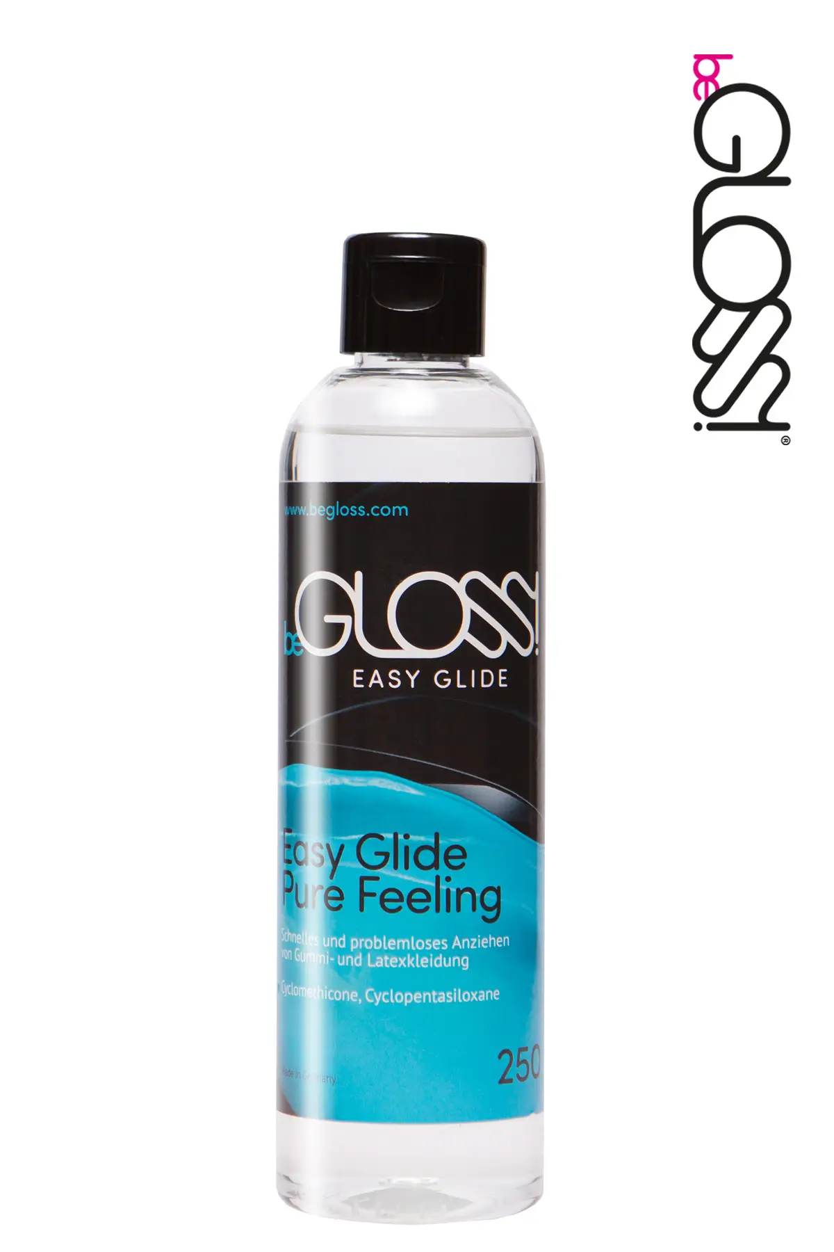 Aide à l'enfilage en latex beGloss en flacon de 250 ml Bouteille de 250 ml d'huile de silicone pour aider à mettre sur les vêtements en latex par beGloss