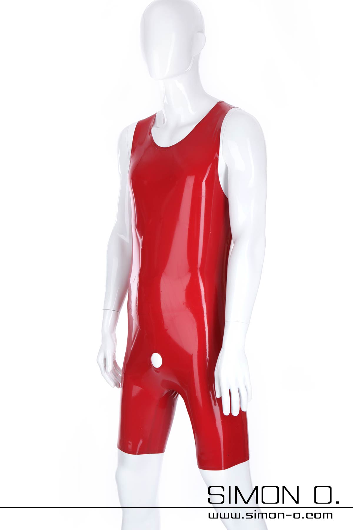 Roter Latex Body Herren Roter Herren Latex Body ohne Ärmel mit runden Auslass für Penis
