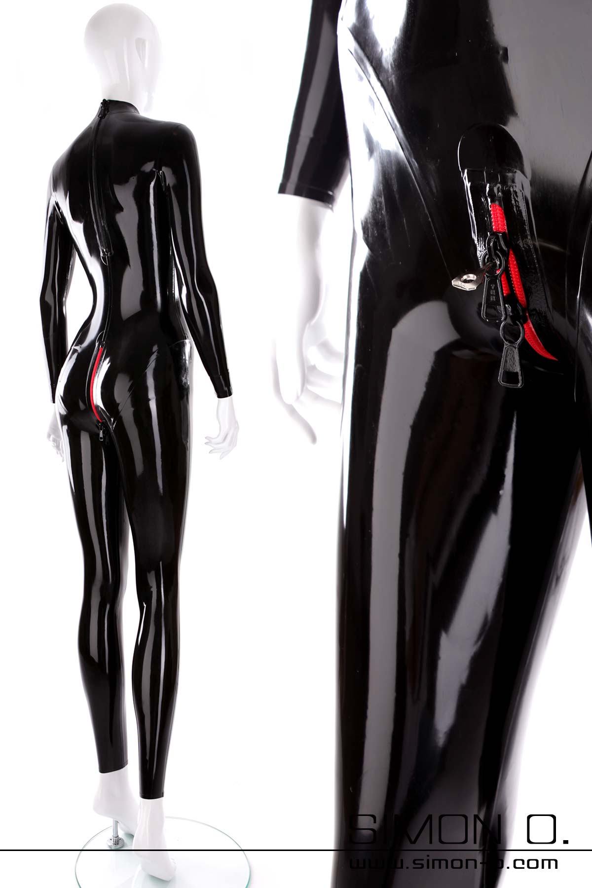 Latex Bondage Herren Catsuit absperrbar Absperrbarer Latex Bondage Herren Catsuit mit D-Ringen und angearbeitete Maske Socken und Fäustlingen mit D Ringen