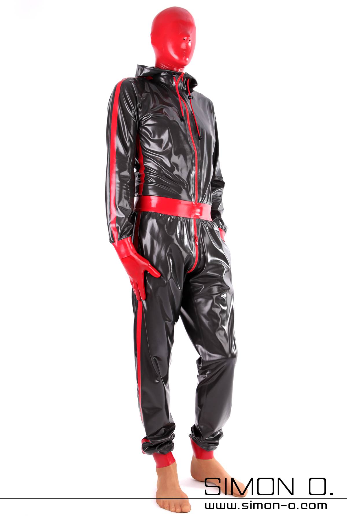 Comfortable Latexanzug with hood and pockets A comfortable Latexanzug with hood and pockets in a two-colour design