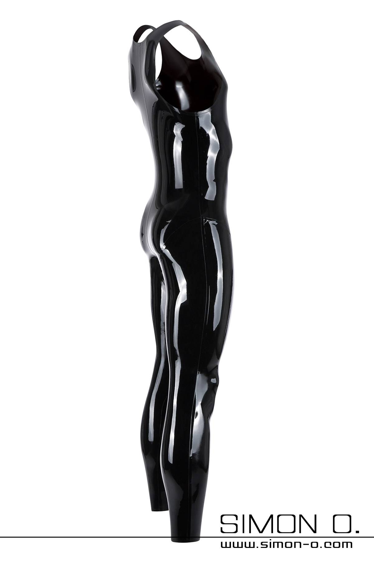 Latex Anzug für Herren in Schwarz mit Cock Ring  Latex Anzug in Schwarz ohne Ärmel für Herren mit Rundausschnitt mit Penisring