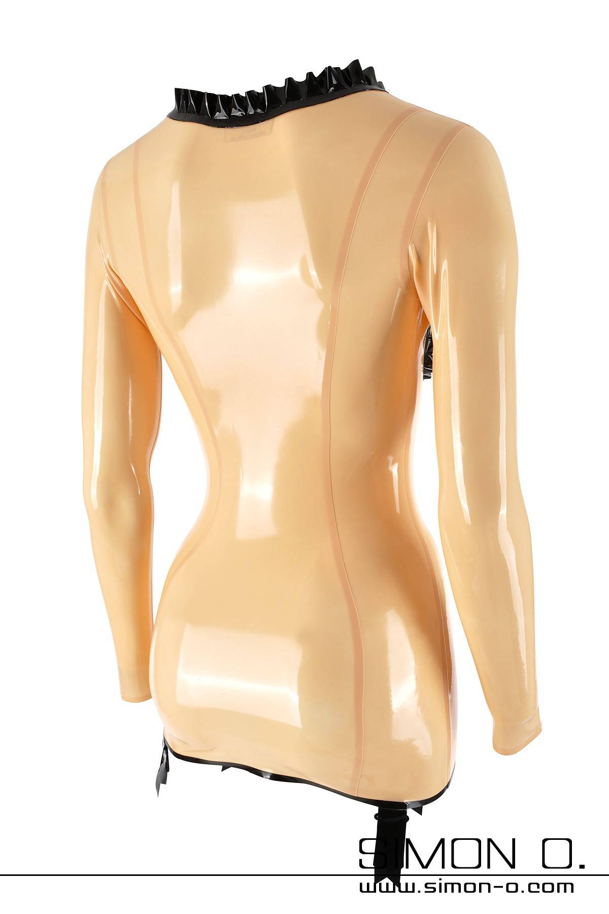 Breast-free latex torset Breastless latex torset with frill trim