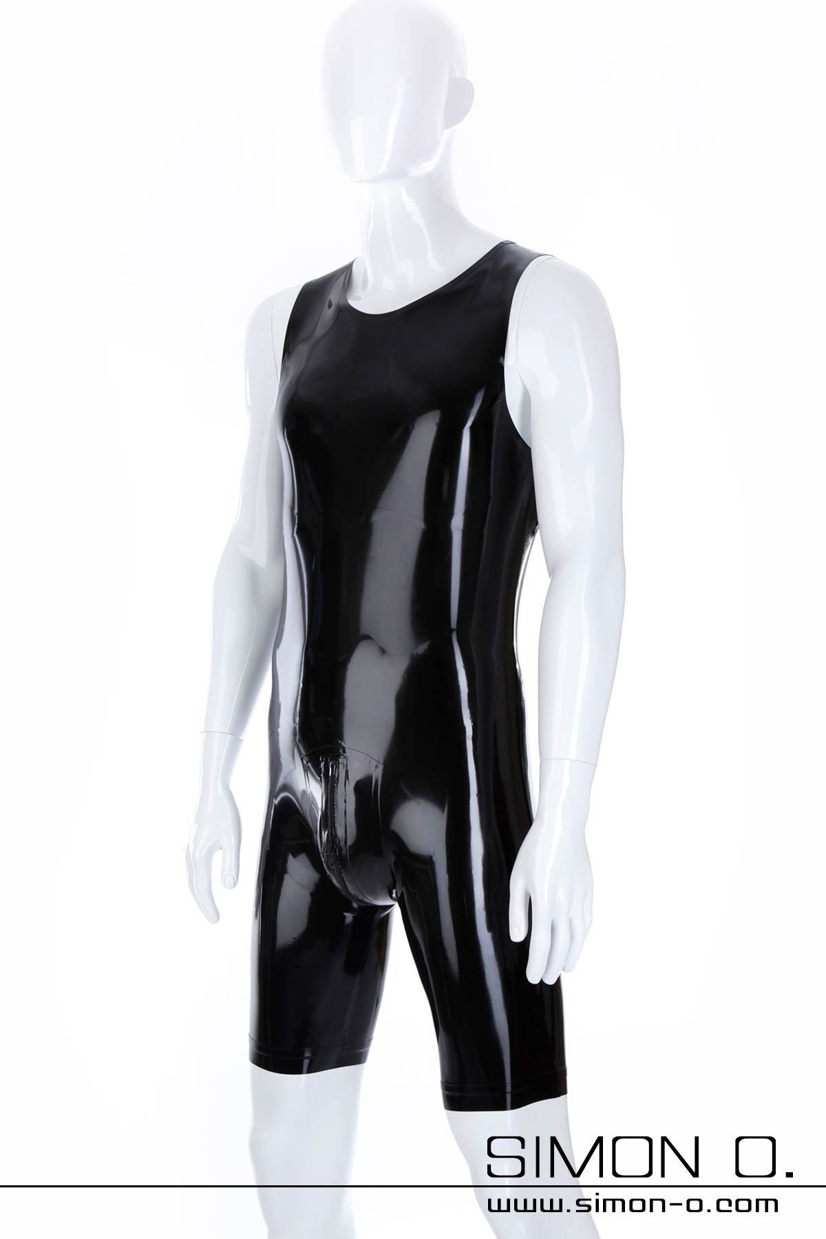 Latex Surfsuit mit Rundausschnitt Schwarzer Latex Surfsuit mit Rundausschnitt und Zipp im Schritt