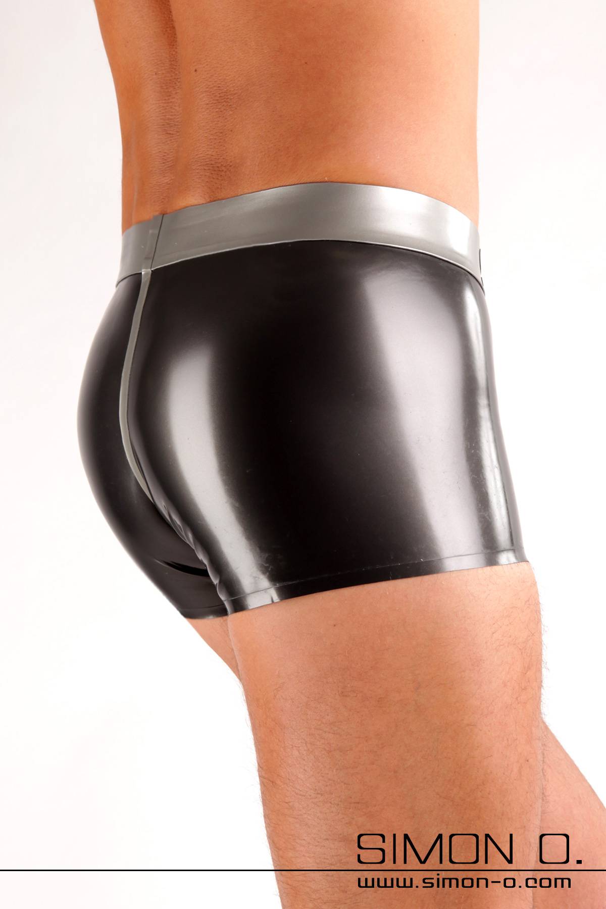 Latex Shorts in dark grey with Silver Butt in tight shiny latex shorts - silver with metallic dark grey