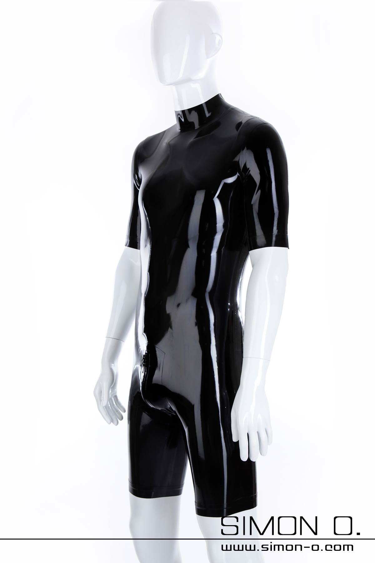 Latex Bodysuit in Schwarz mit Zipp im Schritt und kurzen Armen und Beinen
