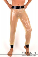 Preview: Wide latex pants in transparent with black waistband and leg cuffs