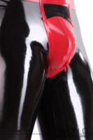 Vorschau: Genital Push Up Latex Leggings in Schwarz mit Rot kombiniert Detailfoto