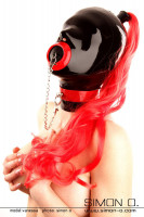 Preview: Bizarre latex hood with blow job mouth Black latex hood with blowjob mouthpiece which is closed with a drain plug