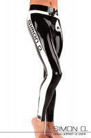Preview: Fitness latex leggings for men in black with white applications front view