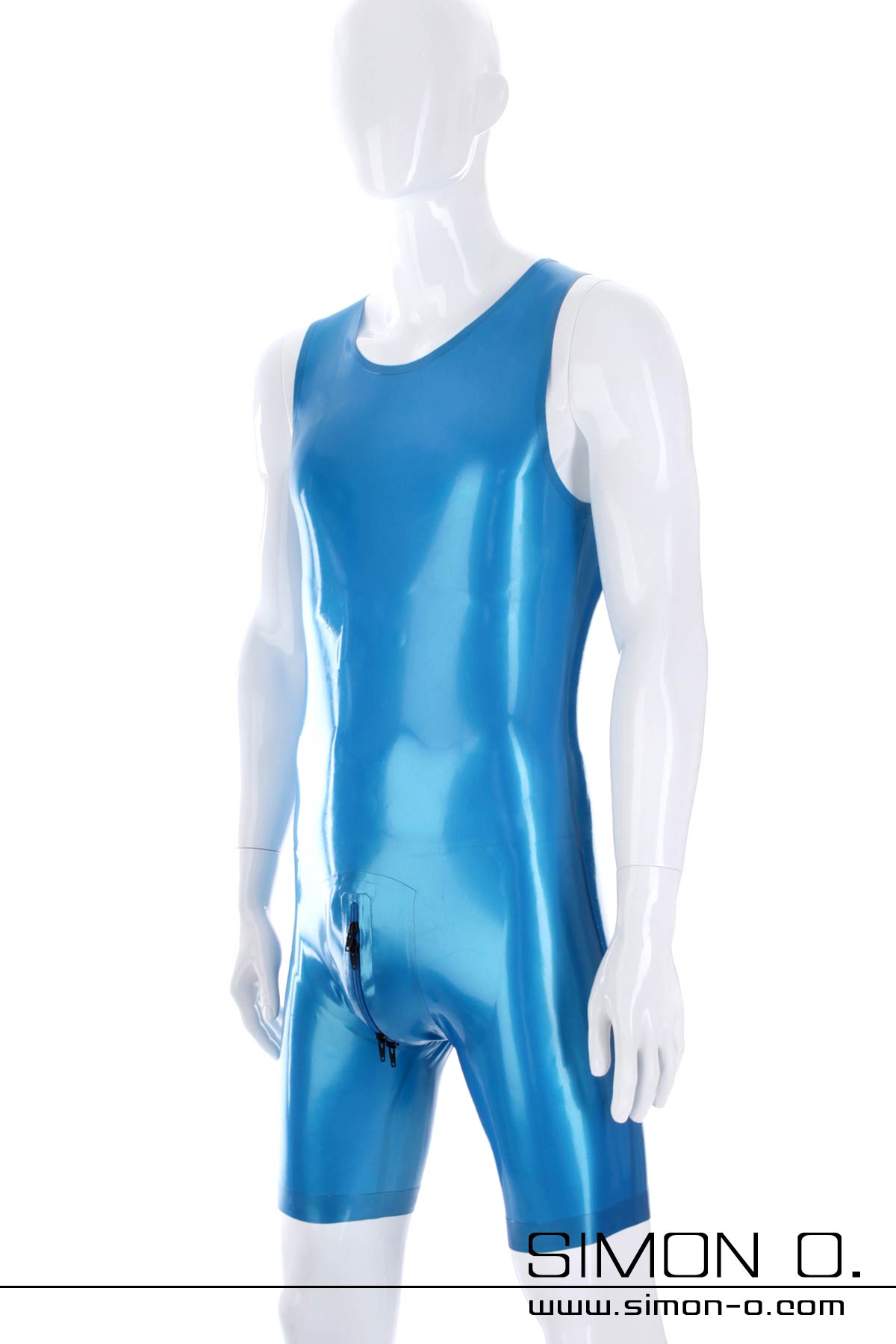 Sleeveless Men Latex Surfsuit in blue seen from behind