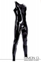 Preview: A black shiny latex suit with round neckline and zipper in the crotch