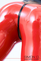 Preview: Detail photo of crotch opening in shiny red latex leggings.