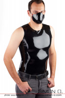 Preview: Tight latex shirt in black for men with round neck seen from the front.