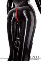 Preview: Black latex catsuit with lockable zipper in crotch area