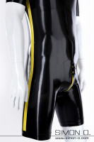 Vorschau: Schwarzer Latex Bodysuit mit Streifen und Zipp in Kontrastfarbe