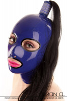 Vorschau: Latex Maske mit eingefassten Rundaugen vorbereitet für 1 Haarteil Die Augen und der Mund dieser Latex Maske sind mit nahtlos gegossenen Umrandungen …