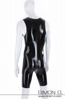 Preview: Sleeveless black latex surfsuit with round neckline and zipper in crotch