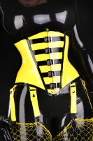 Preview: Latex corset with suspenders Latex bodice made of thick latex with suspenders. At the front you’ll find a zip entry with a 5 buckle closure and corset lacing …