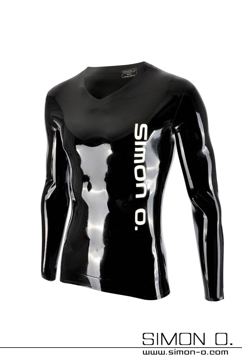 Long sleeve latex shirt with V-neck - skintight & extremely stretchy