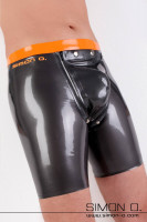Preview: Latex shorts in grey metallic and color contrasting waistband with detachable codpiece