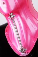Vorschau: Latex Bondage Hals Korsett mit Stellschraube in Pink mit Loch für Knebel beim Mund