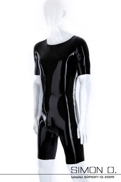 Black shiny latex body with round neckline and zip in the crotch