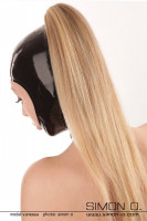 Preview: Black latex hood with an opening through which the blonde own hair can be put through 