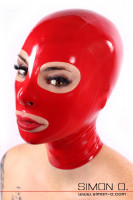 Preview: A woman wears a thin red latex hood