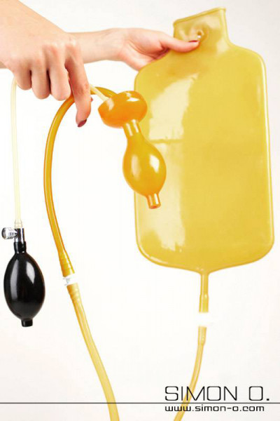 Latex enema bag in transparent and an inflatable latex enema plug connected by a tube
