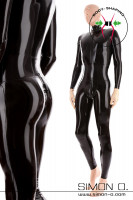 Preview: Shiny skin tight latex catsuit with corset belt in black