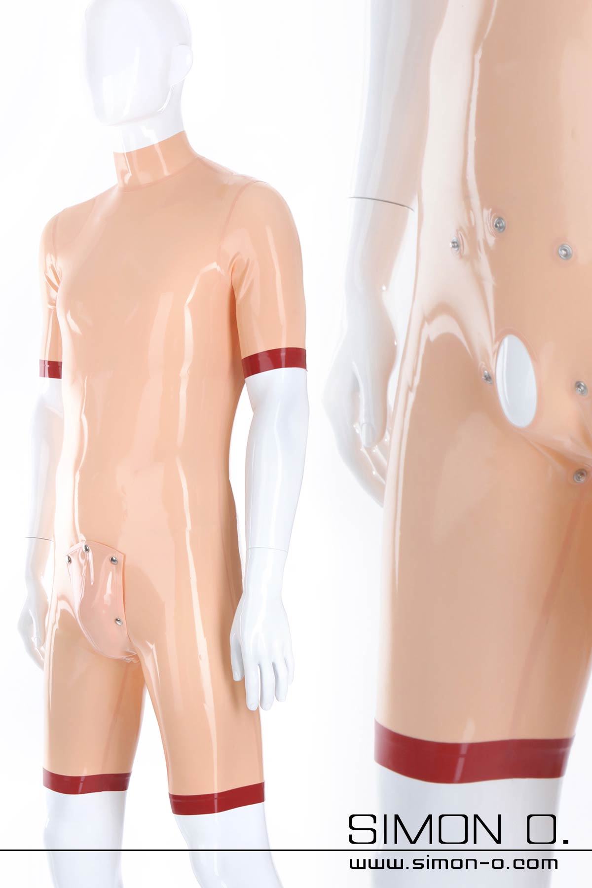 Latex surf suit with codpiece in skin color with short arms and legs