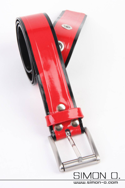 Latex belt with buckle made of thick latex two-tone black and red