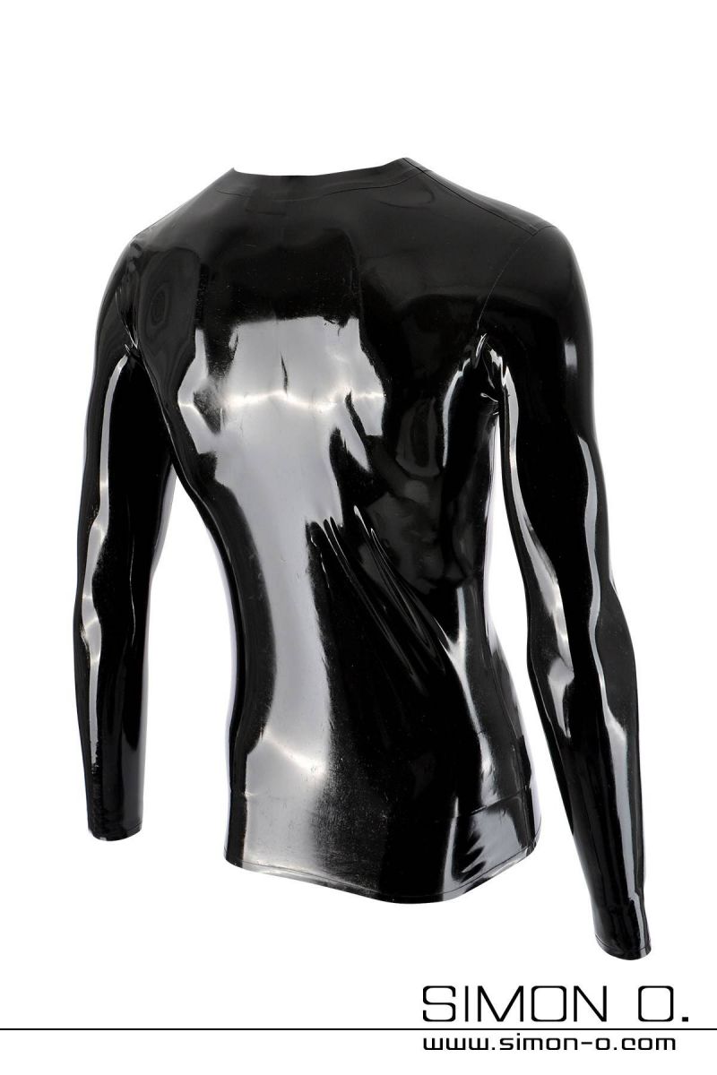 Long sleeve latex shirt with V-neck - skintight & extremely stretchy